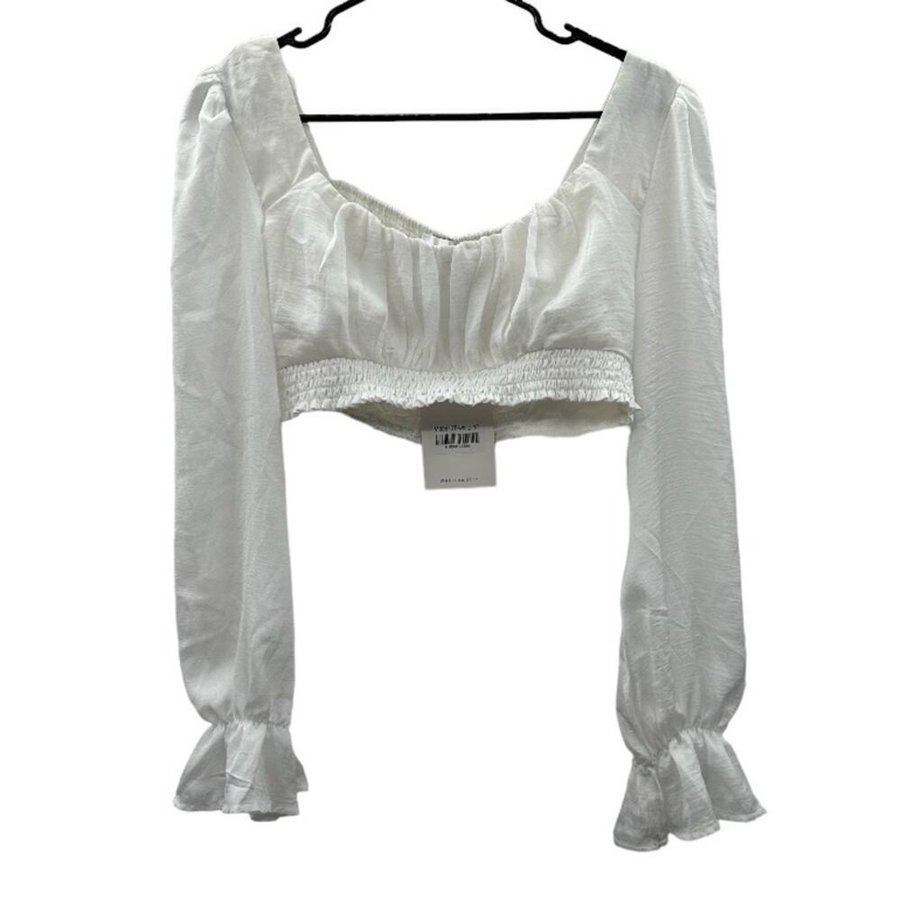 Hello Molly White Long Sleeve Cropped Smocked Peasant Prairie Top Size 8 NWT
